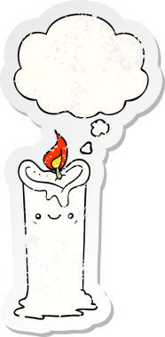 Düşünce baloncuklu çizgi film mumu insan tarafından çizilmiş yıpranmış bir çıkartma gibi.