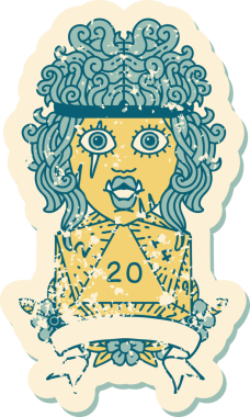 Retro Dövme Biçimi Yarı Ork Barbar Karakteri Bir insan tarafından çizilmiş doğal 20 zar