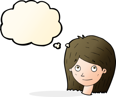 Bir insan tarafından çizilmiş düşünce baloncuklu mutlu kadın yüzü.