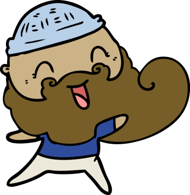 Bir insan tarafından çizilmiş sakallı ve kış şapkalı mutlu bir adam.