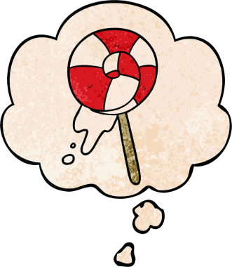 bir insan tarafından çizilmiş grunge desenli düşünce baloncuklu çizgi film lolipopu.