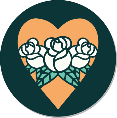 Geleneksel kalp stili dövme çıkartması ve bir insan tarafından çizilmiş çiçekler.