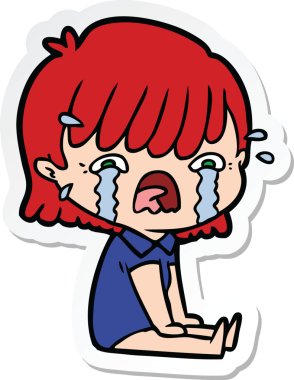 Bir insan tarafından çizilmiş ağlayan bir çizgi film kızına ait etiket.