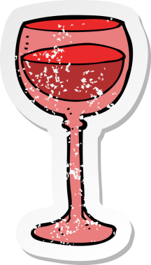 Bir insan tarafından çizilmiş şarap kadehinin gerilmiş retro yapıştırması.