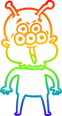 gökkuşağı gradyanı çizimi bir insan tarafından çizilmiş mutlu bir uzaylı çizgi filmi.