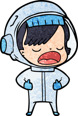 Karikatür astronot kadın bir insan tarafından çizilmiş.