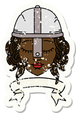 Retro Dövme Tarzı İnsan Savaşçı Karakteri Bir insan tarafından çizilmiş parşömen pankartıyla