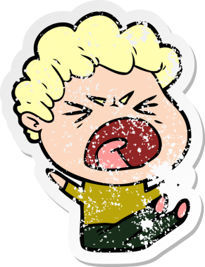 Bir insan tarafından çizilmiş öfkeli bir adamın sıkıntılı çıkartması.