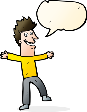 Bir insan tarafından çizilmiş konuşma balonlu mutlu adam çizgi filmi.