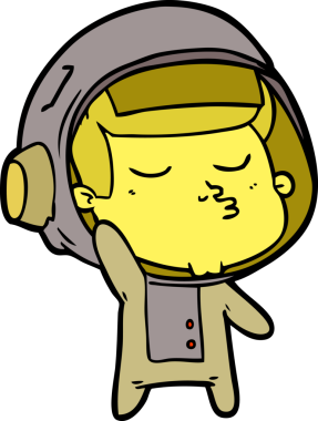 Bir insan tarafından çizilmiş kendine güvenen bir astronot çizgi filmi.