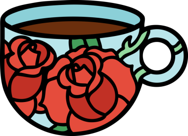 Geleneksel bir kupa şeklinde dövme ve bir insan tarafından çizilmiş çiçekler.