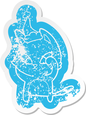 Kafası karışık çizgi film. Bir insan tarafından çizilmiş Noel Baba şapkası takan kedinin sıkıntılı çıkartması.