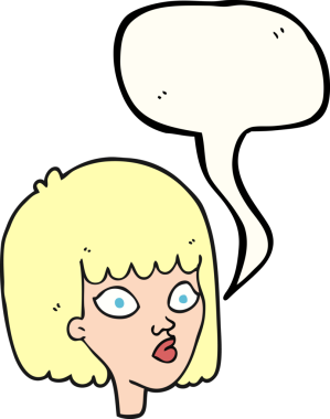 Bir insan tarafından çizilmiş serbest konuşma balonu kadın yüzü.