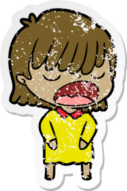 Bir insan tarafından yüksek sesle çizilmiş karikatür kadının sıkıntılı çıkartması.