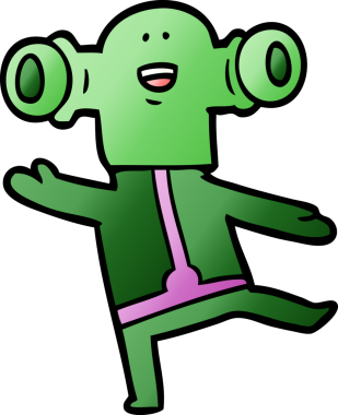 Bir insan tarafından çizilmiş dostane bir uzaylı çizgi filmi.