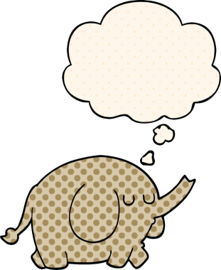 Bir insan tarafından çizilmiş çizgi roman tarzında düşünce baloncuğu olan bir fil.