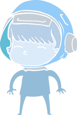 Düz renkli çizgi film meraklısı astronot bir insan tarafından çizilmiş.