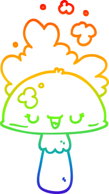 Gökkuşağı gradyan çizgi çizimi bir insan tarafından çizilmiş karikatür mantarı.