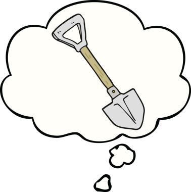 Bir insan tarafından çizilmiş düşünce baloncuklu kürek.