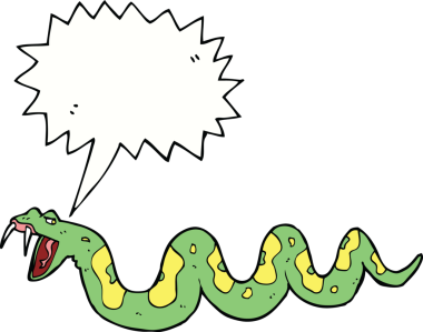 Bir insan tarafından çizilmiş konuşma balonlu zehirli yılan çizgi filmi.