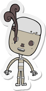 Bir insan tarafından çizilmiş üzgün bir robotun çıkartması.