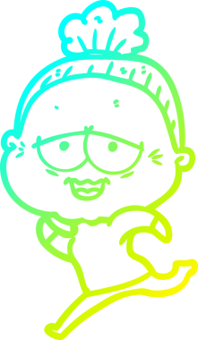 Bir insan tarafından çizilmiş, mutlu, yaşlı bir kadının çizdiği soğuk çizgi.