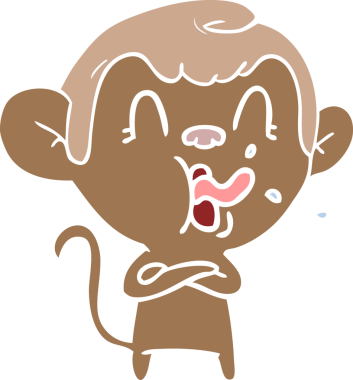 Bir insan tarafından çizilmiş düz renk çizgi film maymunu.