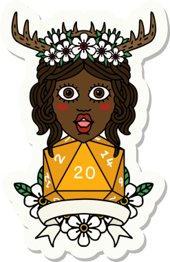 Bir insan tarafından çizilmiş doğal 20 zarlı bir Druid çıkartması.