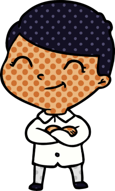 Bir insan tarafından çizilmiş gülümseyen çizgi film çocuğu.