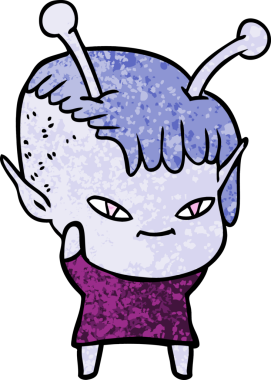 Bir insan tarafından çizilmiş sevimli uzaylı kız çizgi filmi.