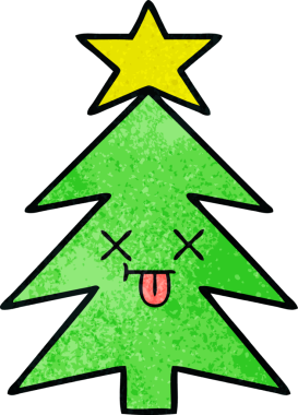 Bir insan tarafından çizilmiş bir Noel ağacının retro grunge desenli karikatürü