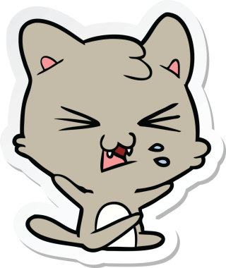 Bir insan tarafından çizilmiş, tıslayan bir kedinin çıkartması.