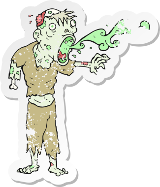 Bir insan tarafından çizilmiş iğrenç zombi çizgi filminin gerilimli yapıştırması.