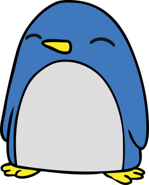 Bir insan tarafından çizilmiş sevimli bir penguenin el çizimi karikatürü.