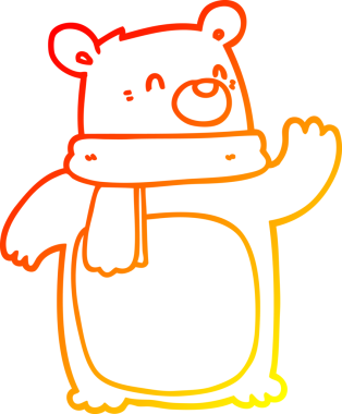 Bir insan tarafından çizilmiş eşarp takan çizgi film ayısının sıcak çizgi çizimi