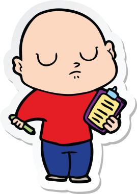 Bir insan tarafından çizilmiş kel bir adamın çıkartması.