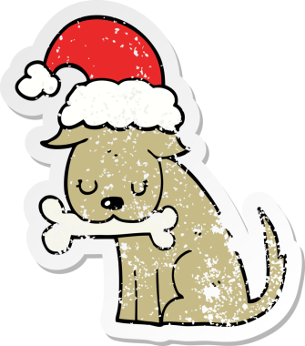 Bir insan tarafından çizilmiş şirin bir Noel köpeğinin sıkıntılı çıkartması.