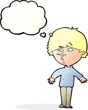 Bir insan tarafından çizilmiş düşünce baloncuğuyla omzunun üstünden bakan şüpheli bir adam.