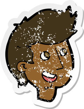 Bir insan tarafından çizilmiş, karikatürdeki kederli, mutlu çocuk yüzü.