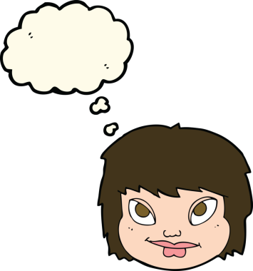 Bir insan tarafından çizilmiş düşünce baloncuklu kadın yüzü.