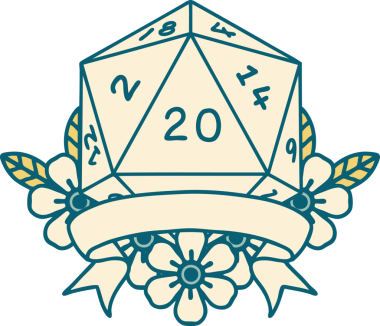 Retro Dövme Biçimi Doğal 20 kritik vuruş D20 zar bir insan tarafından çizildi