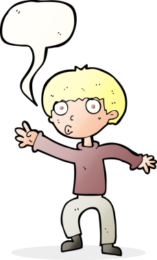 Çizgi filmci çocuk bir insan tarafından çizilmiş konuşma balonuyla uyarı sallıyor.