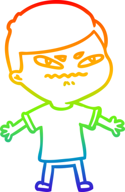 Gökkuşağı gradyan çizgi çizimi bir insan tarafından çizilmiş çileden çıkarılmış bir adam.