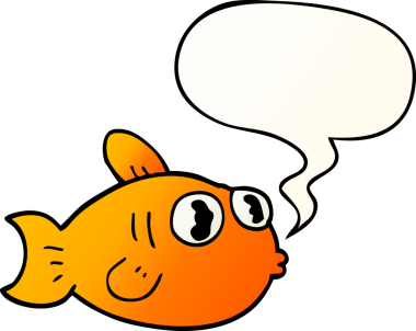 bir insan tarafından çizilmiş, konuşma baloncuklu çizgi film balığı.