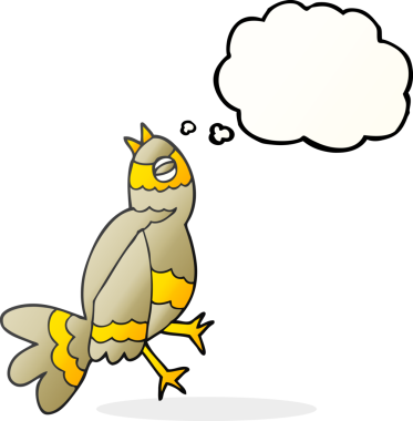 Bir insan tarafından çizilmiş serbest çizim balon karikatür kuşu.