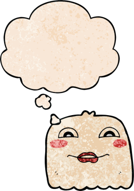 Bir insan tarafından çizilmiş grunge desenli düşünce baloncuklu çizgi film hayaleti.