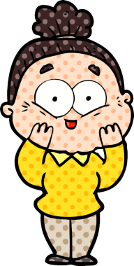 Bir insan tarafından çizilmiş mutlu yaşlı kadın çizgi filmi.