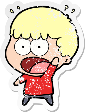 Bir insan tarafından çizilen şok olmuş bir adamın karikatür çıkartması.