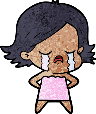 Bir insan tarafından çizilmiş ağlayan çizgi film kızı.
