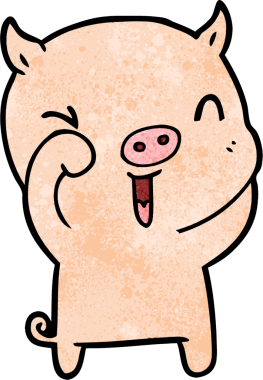 Bir insan tarafından çizilmiş mutlu çizgi film domuzu.